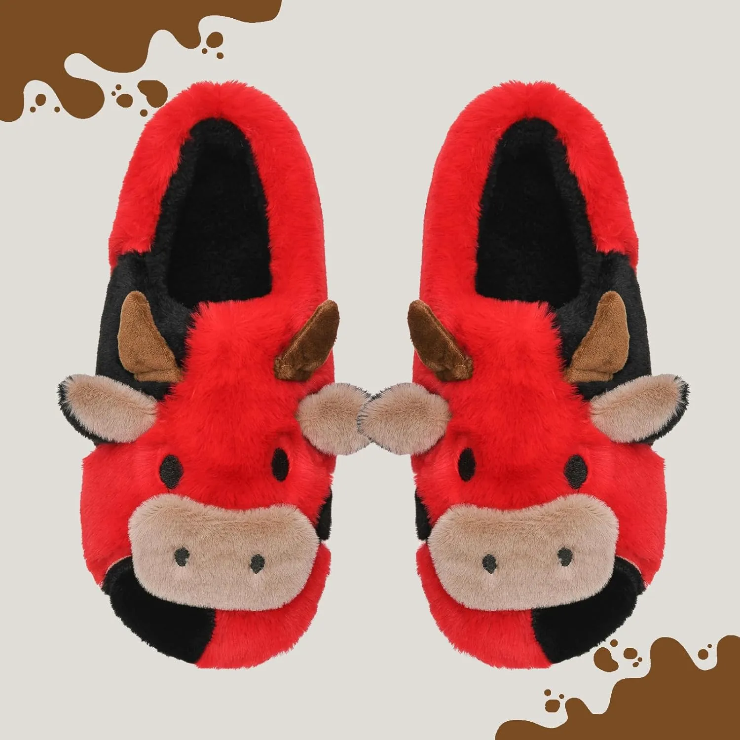 Cow Slippers for Women Men, Fluffy Cute Memory Foam Lightweight House Shoes Cozy Cartoon Slippers with Polar Fleece Lining Funny Furry Kawaii Bedroom Indoor and Outdoor