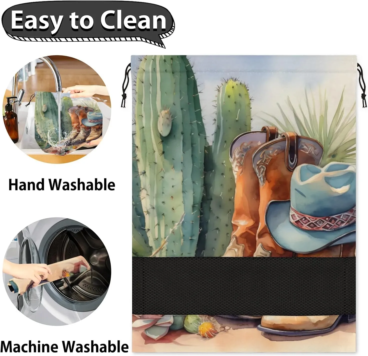 Cowboy Boots Cactus Shoe Bags for Travel 17" x 12.4" Travel Shoe Bags for Packing Portable Shoe Storage Bags Drawstring Bags Travel Essentials