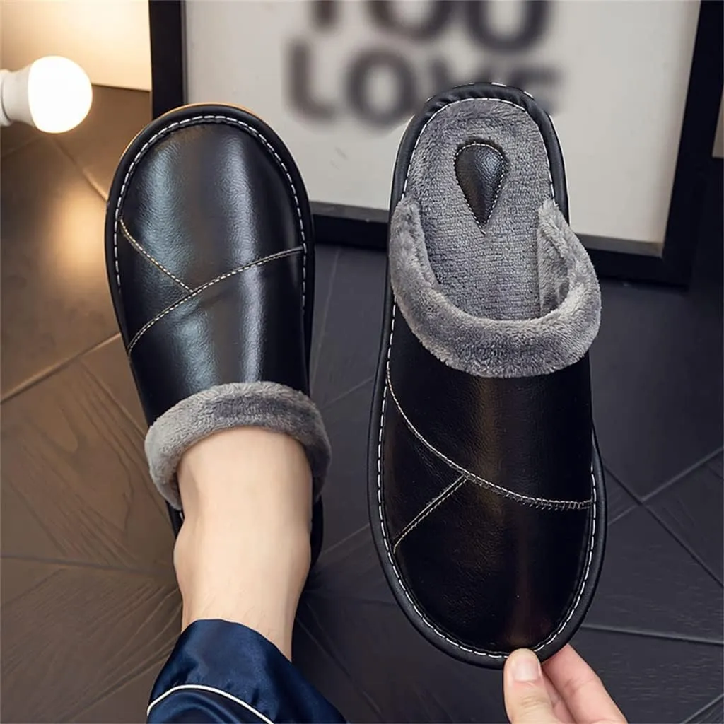 Cowhide home couple cotton slippers men winter home plus down warm indoor soft bottom