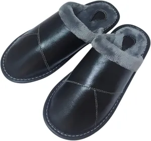 Cowhide home couple cotton slippers men winter home plus down warm indoor soft bottom