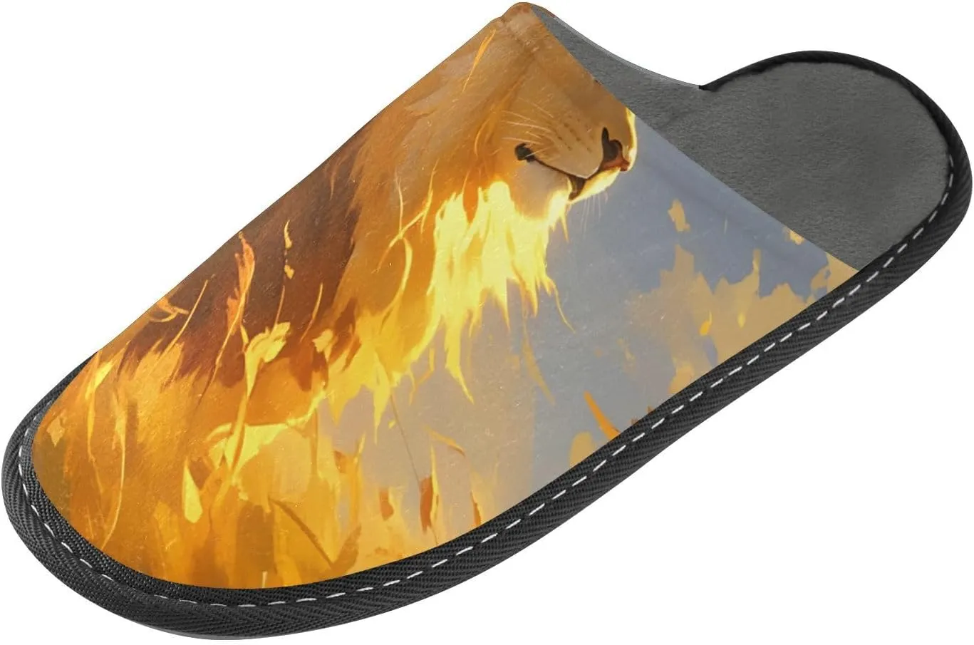 Cozy and Stylish House Slippers with Wind in Lion Printed Design and Cozy Flannel Lining for Most Comfortable and Warm,4-5