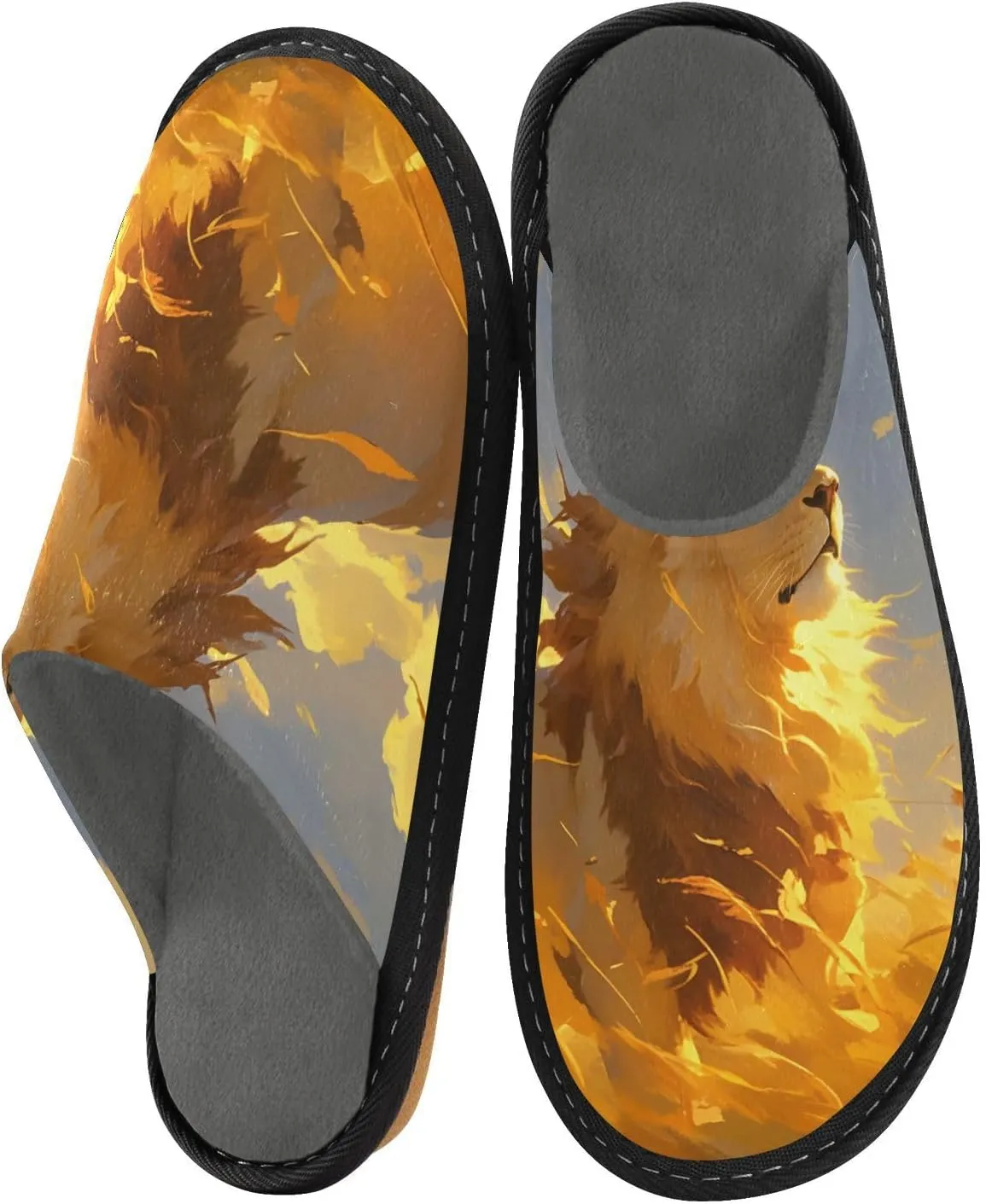 Cozy and Stylish House Slippers with Wind in Lion Printed Design and Cozy Flannel Lining for Most Comfortable and Warm,4-5