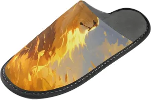 Cozy and Stylish House Slippers with Wind in Lion Printed Design and Cozy Flannel Lining for Most Comfortable and Warm,4-5