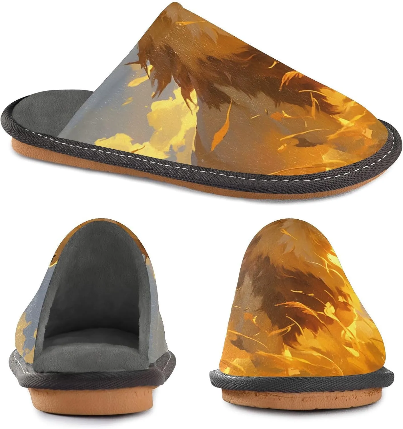 Cozy and Stylish House Slippers with Wind in Lion Printed Design and Cozy Flannel Lining for Most Comfortable and Warm,4-5