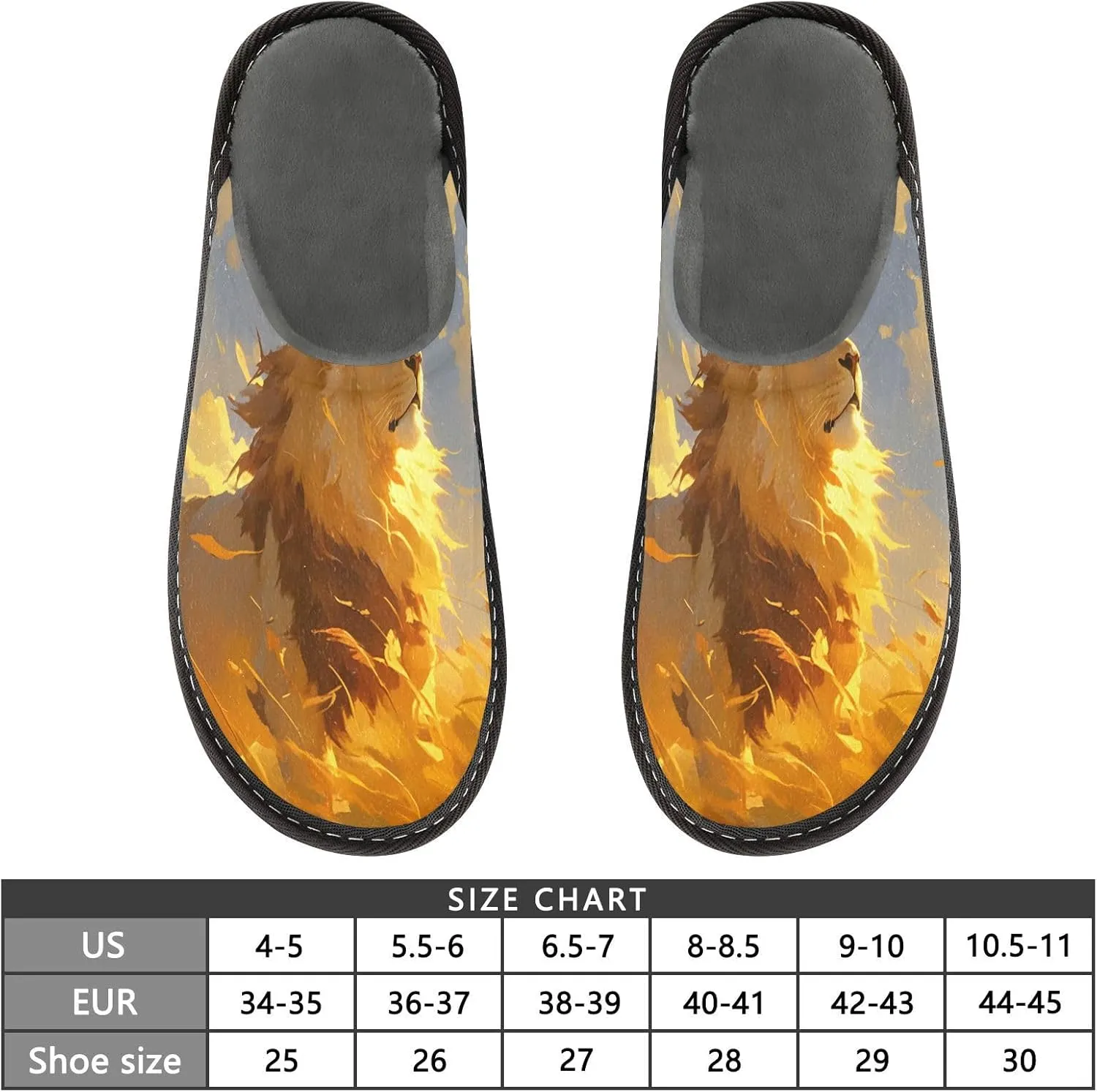 Cozy and Stylish House Slippers with Wind in Lion Printed Design and Cozy Flannel Lining for Most Comfortable and Warm,4-5