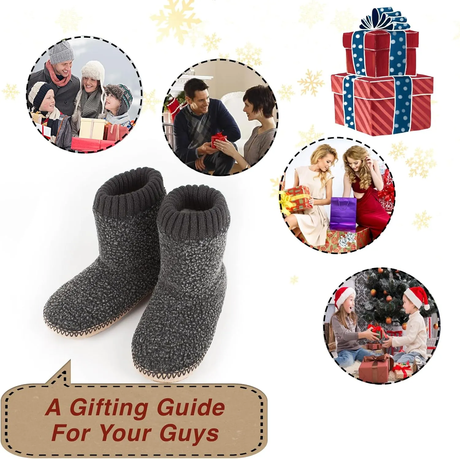 Cozy Boot Slippers for Men Indoor, Fuzzy House Shoes with Non Slip Gripper Soles, Soft Warm Moccasin Socks, Winter Gifts for Christmas Unique