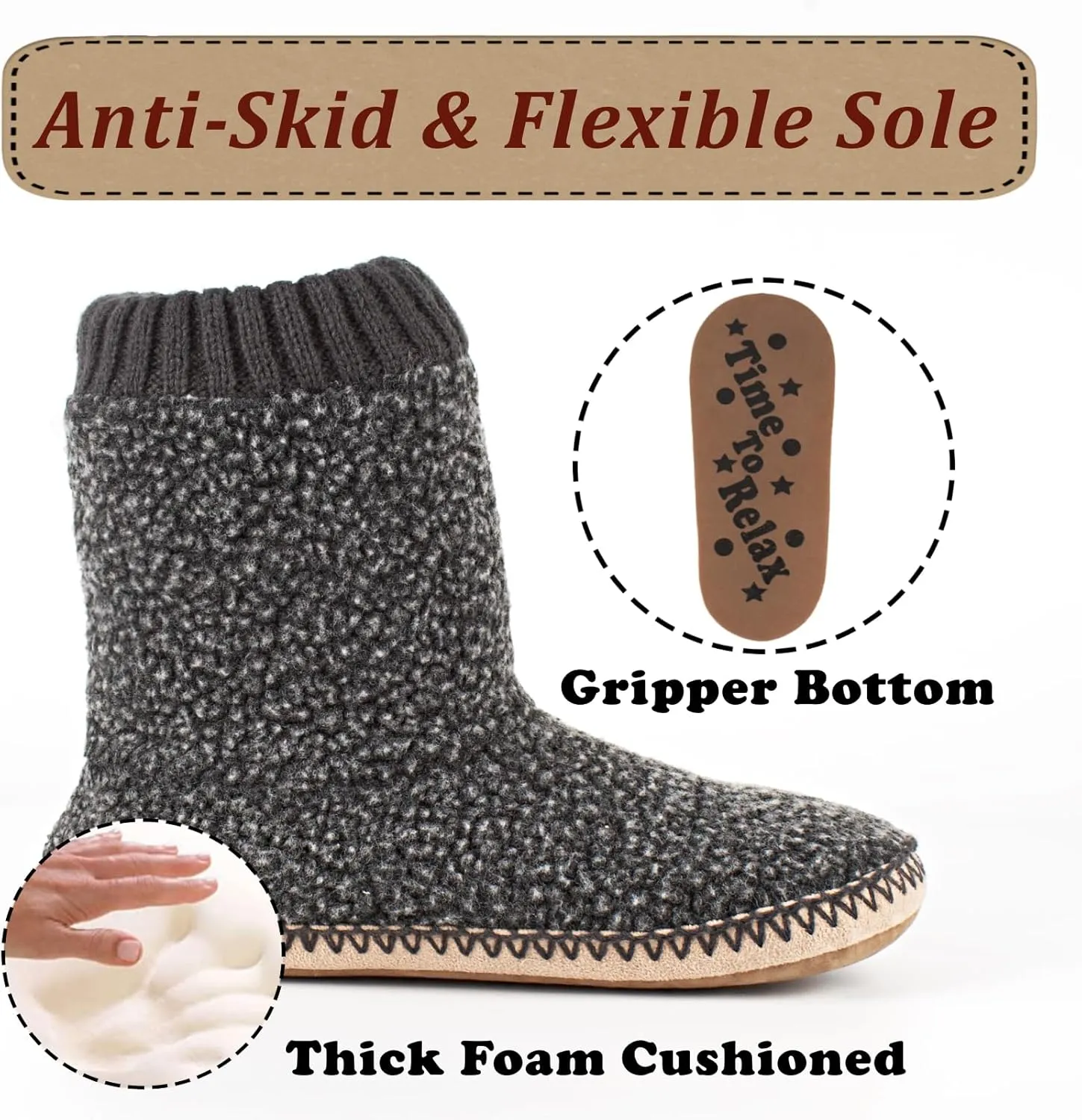 Cozy Boot Slippers for Men Indoor, Fuzzy House Shoes with Non Slip Gripper Soles, Soft Warm Moccasin Socks, Winter Gifts for Christmas Unique