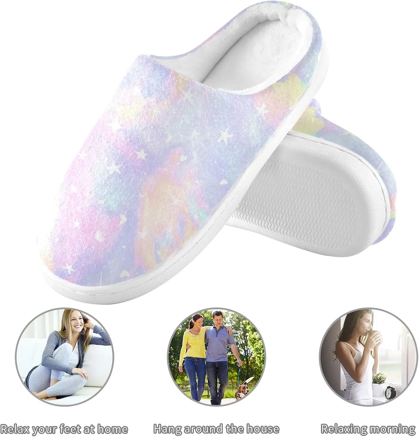 Cozy Slippers Tie Dye Rainbow Pink, Soft Home Slippers for Men with Memory Foam, Lightweight Non-Slip