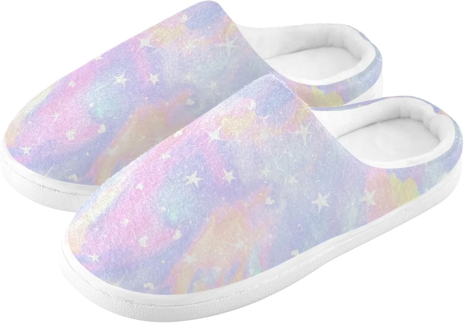 Cozy Slippers Tie Dye Rainbow Pink, Soft Home Slippers for Men with Memory Foam, Lightweight Non-Slip