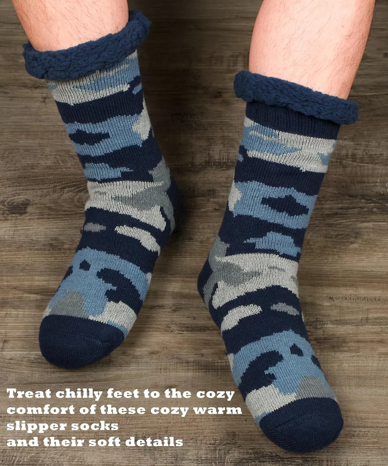 Cozylook Men's Fuzzy Slipper Socks - Non-Slip Grips, Thermal Winter Socks, Plush Sherpa Lined, Gifts & Stocking Stuffers