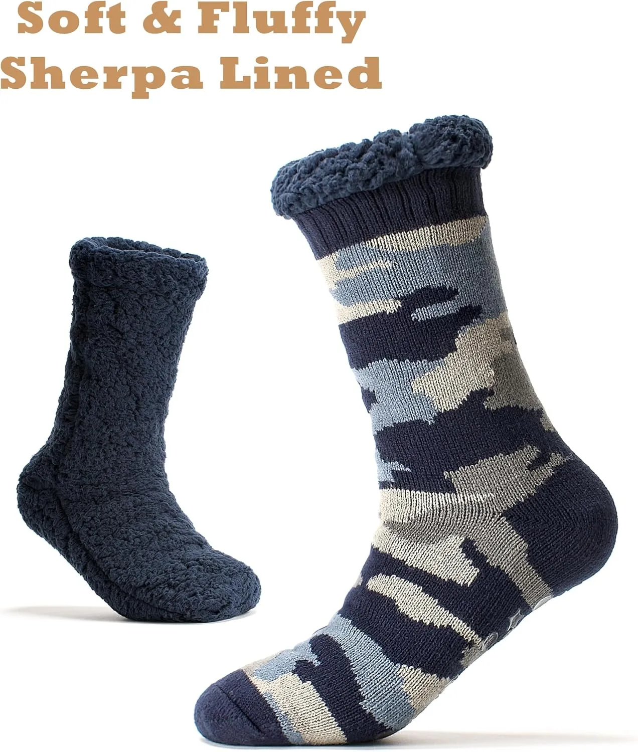 Cozylook Men's Fuzzy Slipper Socks - Non-Slip Grips, Thermal Winter Socks, Plush Sherpa Lined, Gifts & Stocking Stuffers