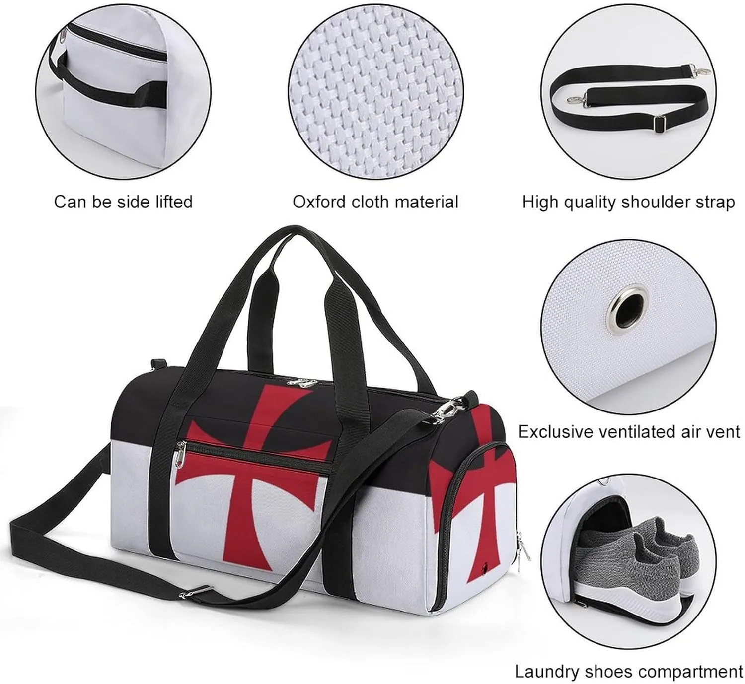 Crusaders Knights Templar Flag Gym Bag-Workout Organizer with Water Resistant Compartments for Gym Lovers, style-33-6