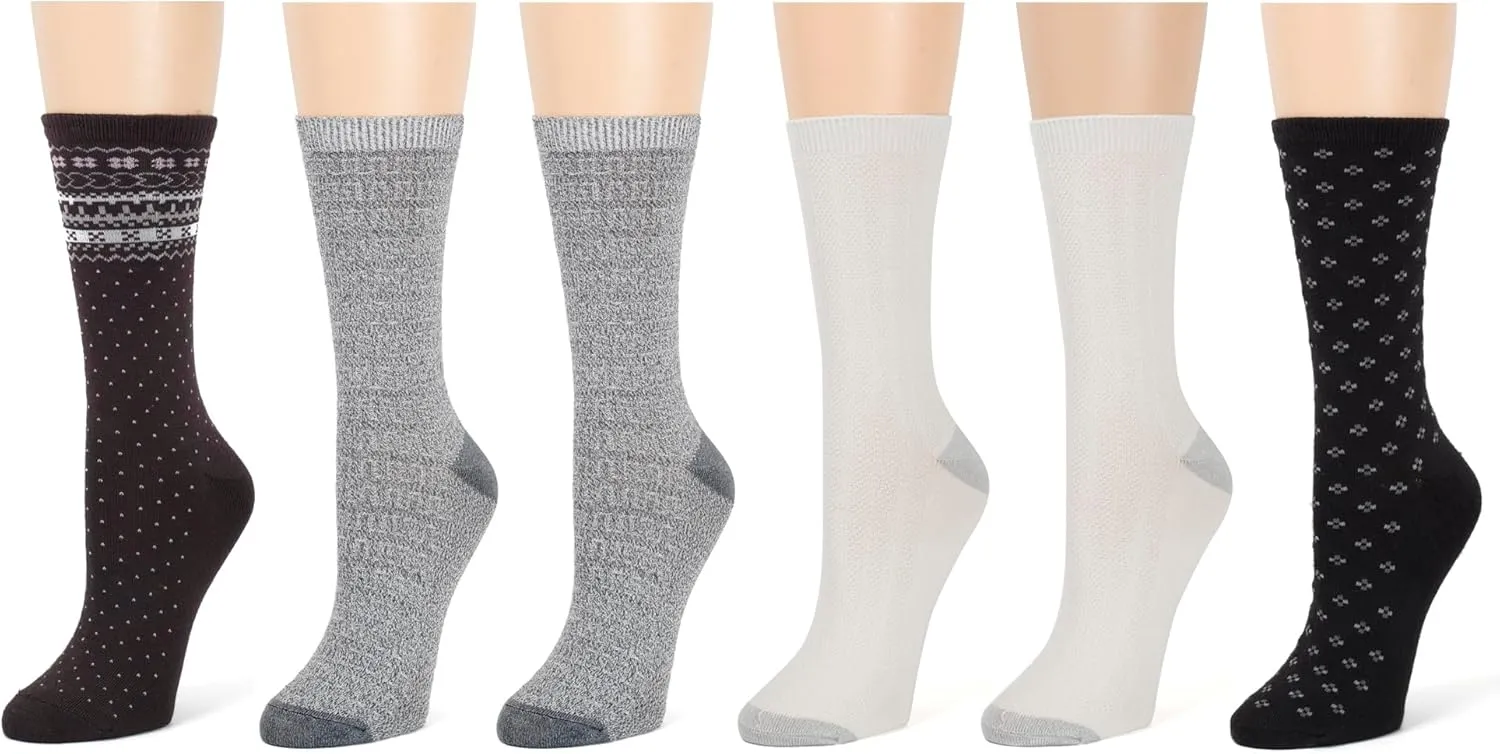Cuddl Duds Women Super Soft 6 Pair Pack Modern Multicolor Easy Care Crew Midweight Socks