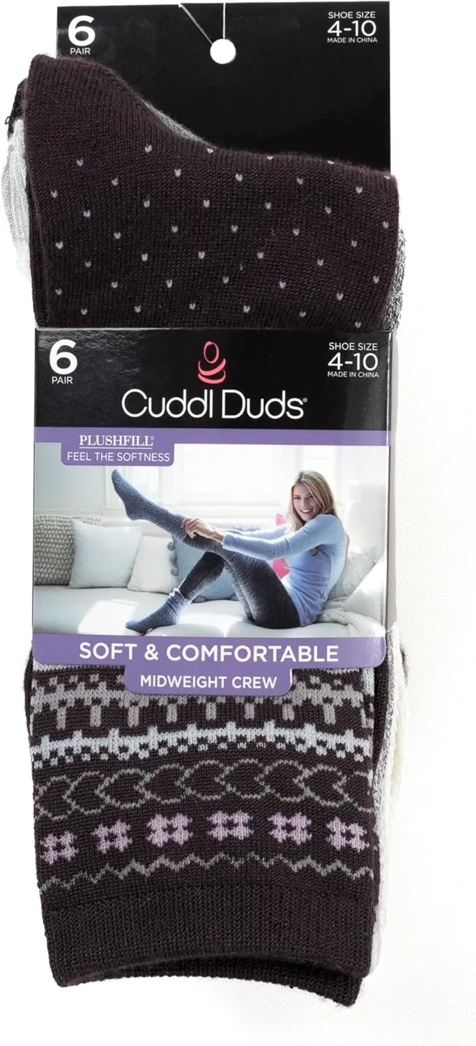 Cuddl Duds Women Super Soft 6 Pair Pack Modern Multicolor Easy Care Crew Midweight Socks