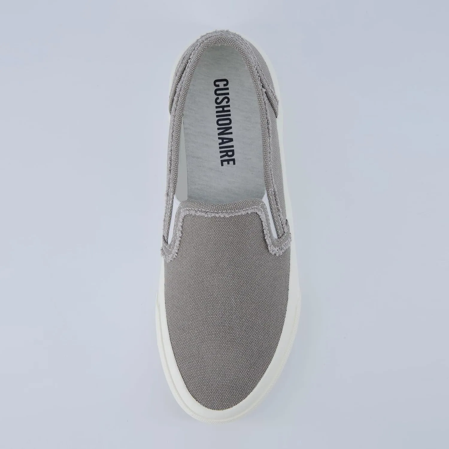 CUSHIONAIRE Fulton Women’s Slip-On Sneaker – Frayed Canvas Casual Shoe with Memory Foam & Flexible Outsole