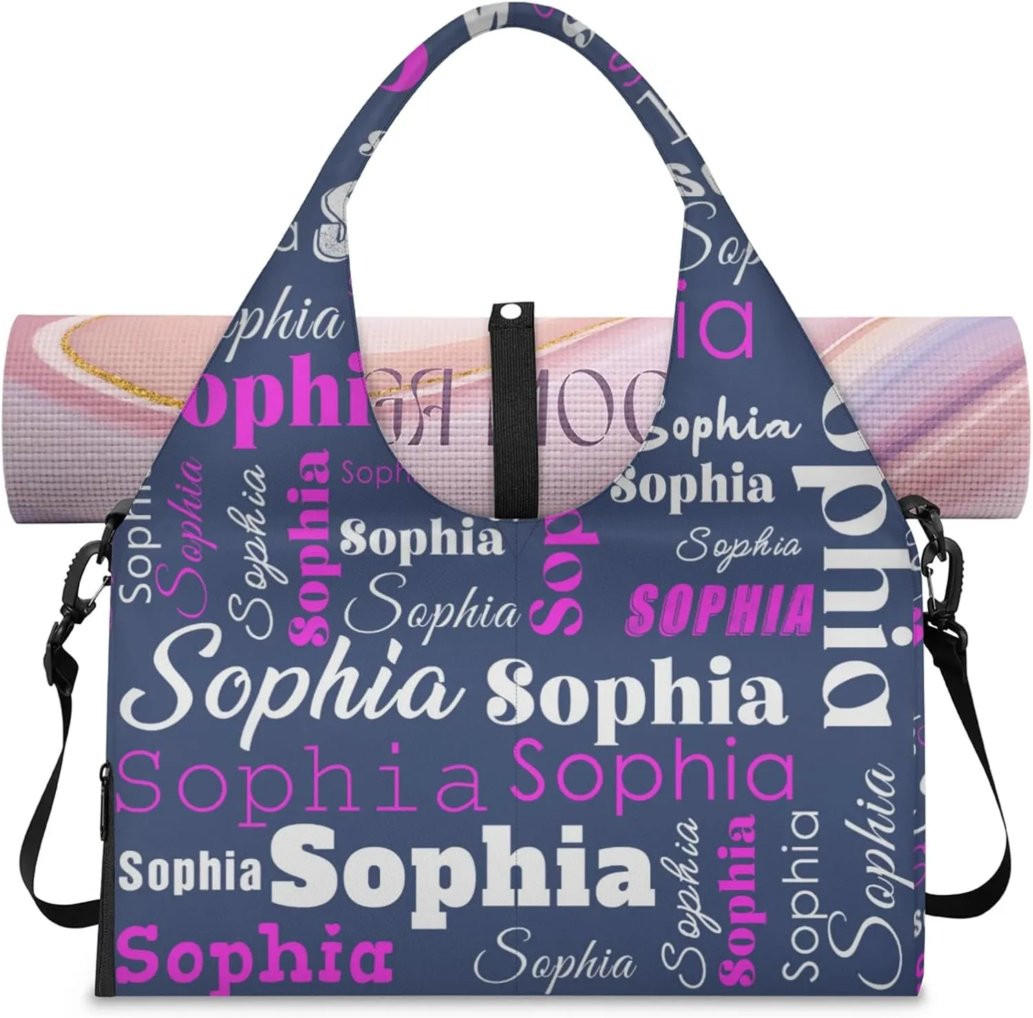 Custom Name Women Sports Gym Travel Bag with Shoes Compartment Personalized Yoga Mat Tote Bag for Pilates