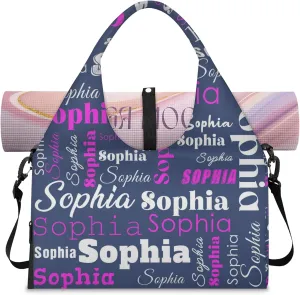 Custom Name Women Sports Gym Travel Bag with Shoes Compartment Personalized Yoga Mat Tote Bag for Pilates