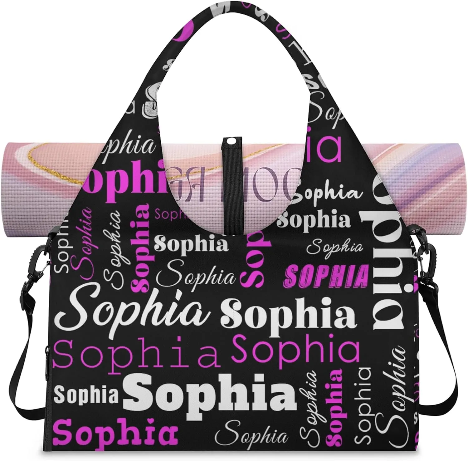 Custom Name Women Sports Gym Travel Bag with Shoes Compartment Personalized Yoga Mat Tote Bag for Pilates