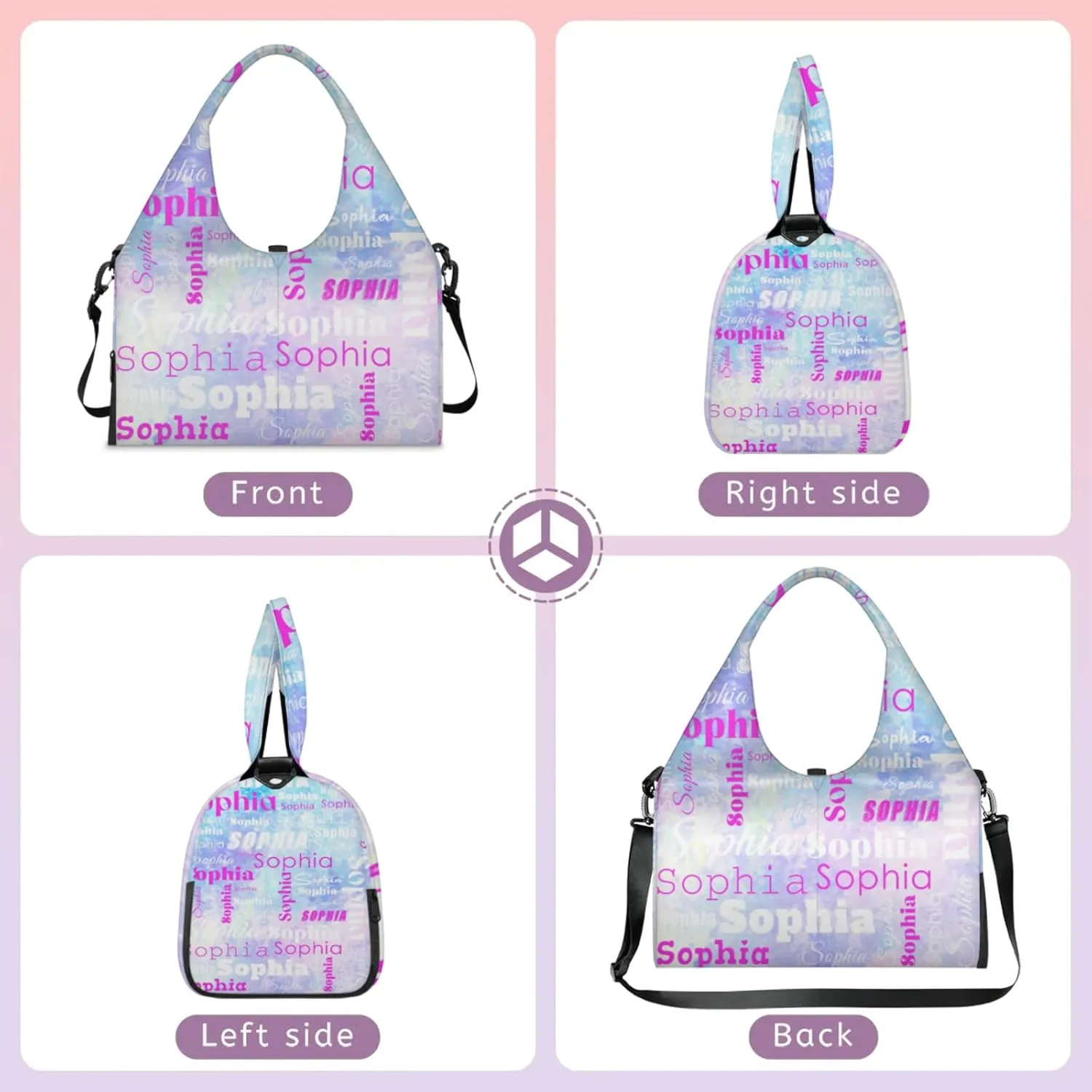 Custom Name Women Sports Gym Travel Bag with Shoes Compartment Personalized Yoga Mat Tote Bag for Pilates