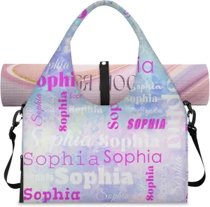 Custom Name Women Sports Gym Travel Bag with Shoes Compartment Personalized Yoga Mat Tote Bag for Pilates