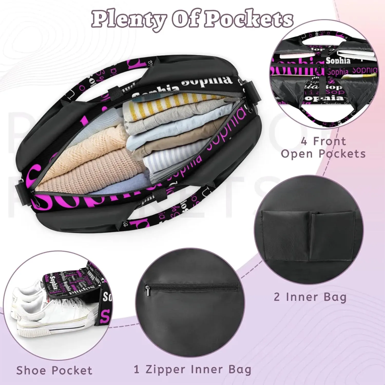 Custom Name Women Sports Gym Travel Bag with Shoes Compartment Personalized Yoga Mat Tote Bag for Pilates