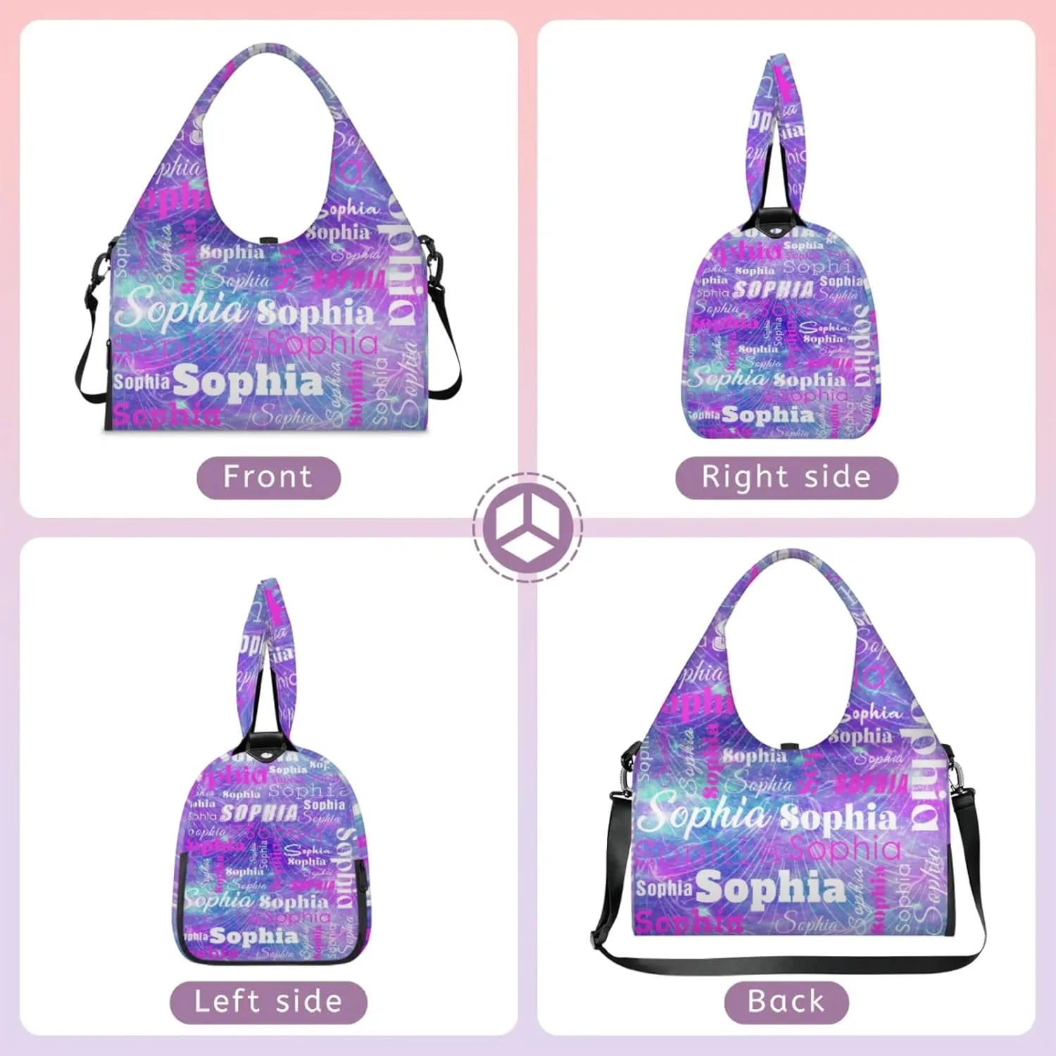 Custom Name Women Sports Gym Travel Bag with Shoes Compartment Personalized Yoga Mat Tote Bag for Pilates