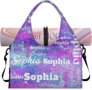 Custom Name Women Sports Gym Travel Bag with Shoes Compartment Personalized Yoga Mat Tote Bag for Pilates