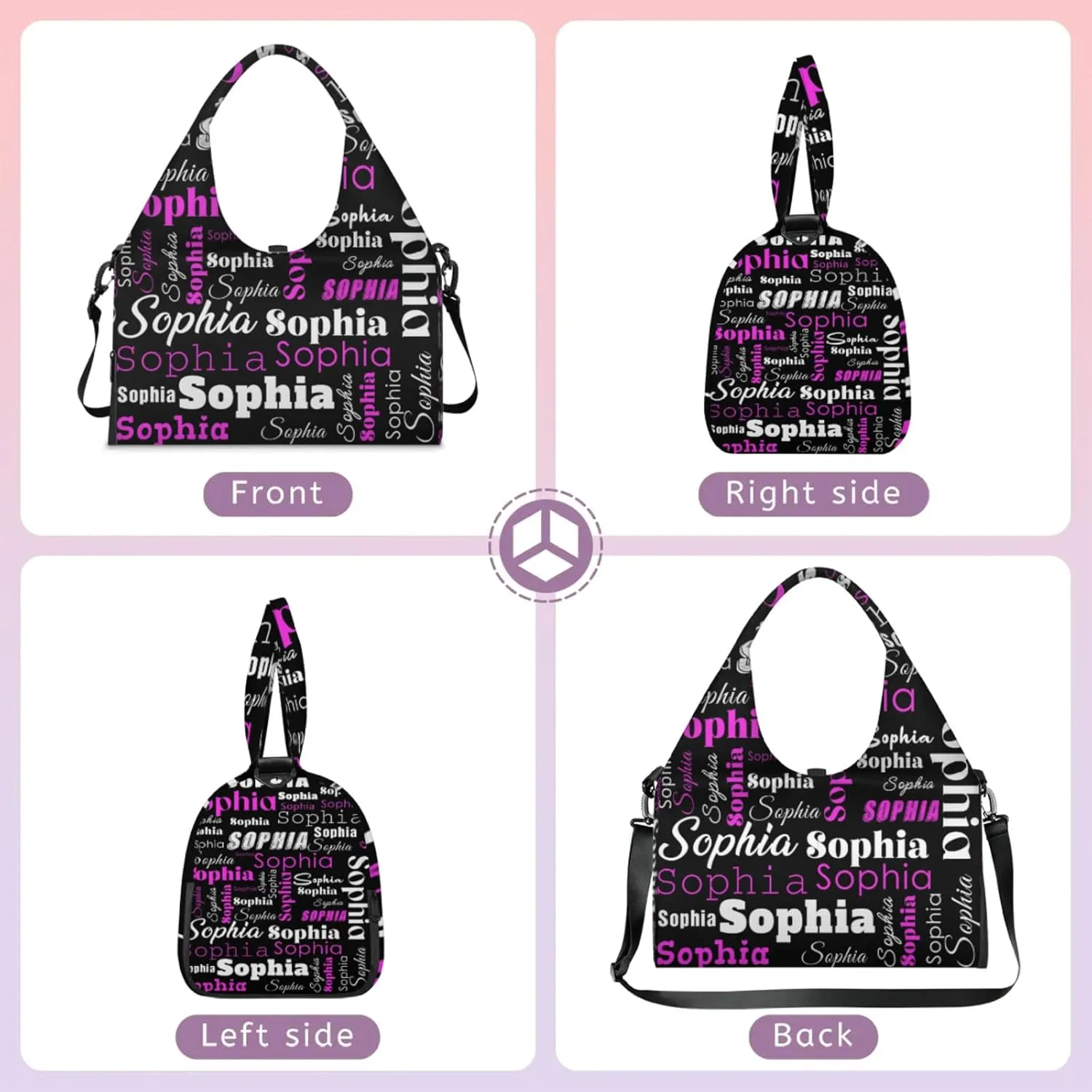 Custom Name Women Sports Gym Travel Bag with Shoes Compartment Personalized Yoga Mat Tote Bag for Pilates