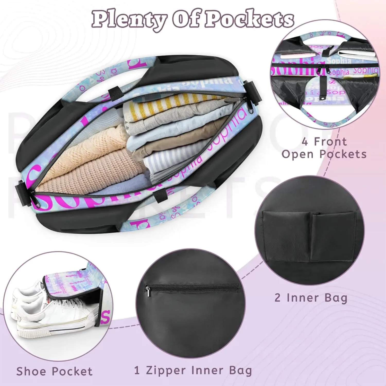 Custom Name Women Sports Gym Travel Bag with Shoes Compartment Personalized Yoga Mat Tote Bag for Pilates