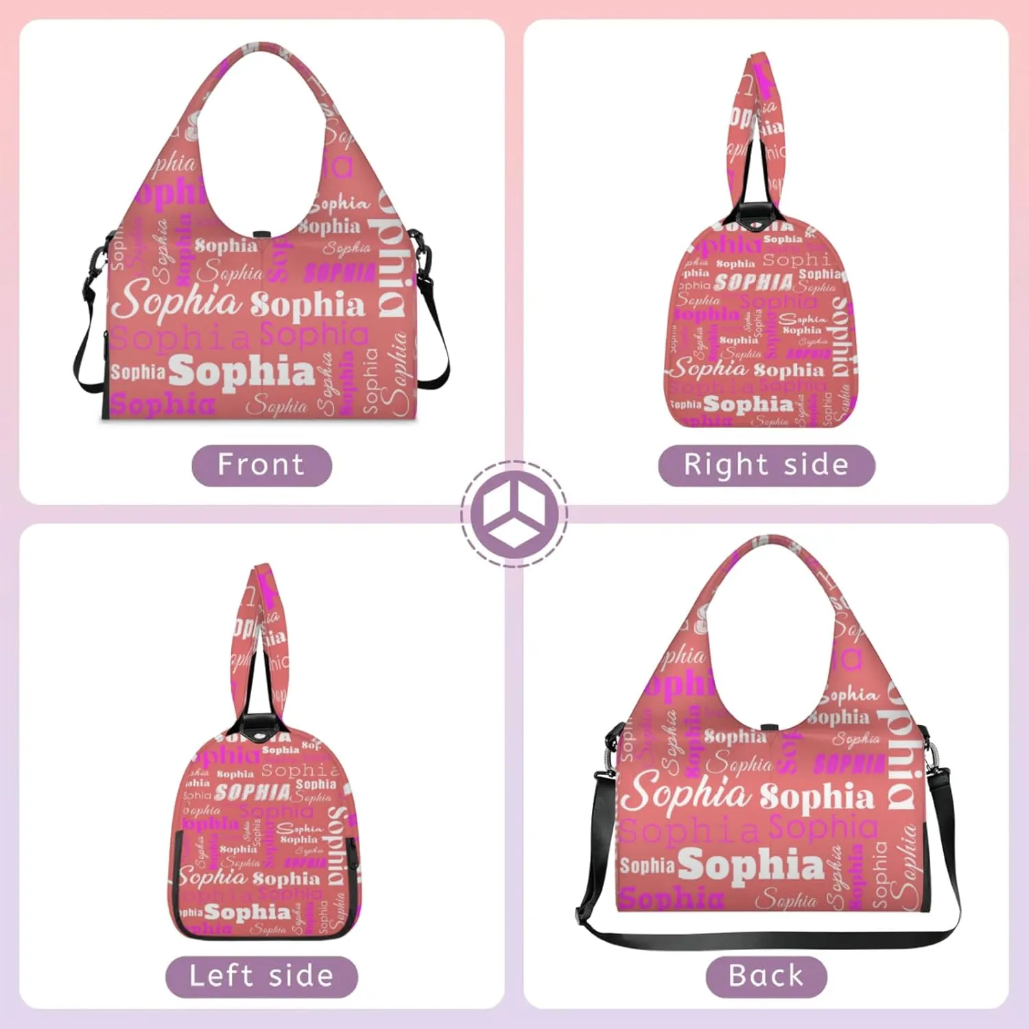 Custom Name Women Sports Gym Travel Bag with Shoes Compartment Personalized Yoga Mat Tote Bag for Pilates