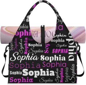 Custom Name Women Sports Gym Travel Bag with Shoes Compartment Personalized Yoga Mat Tote Bag for Pilates