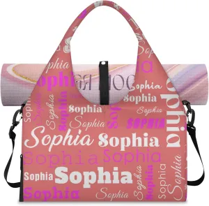 Custom Name Women Sports Gym Travel Bag with Shoes Compartment Personalized Yoga Mat Tote Bag for Pilates