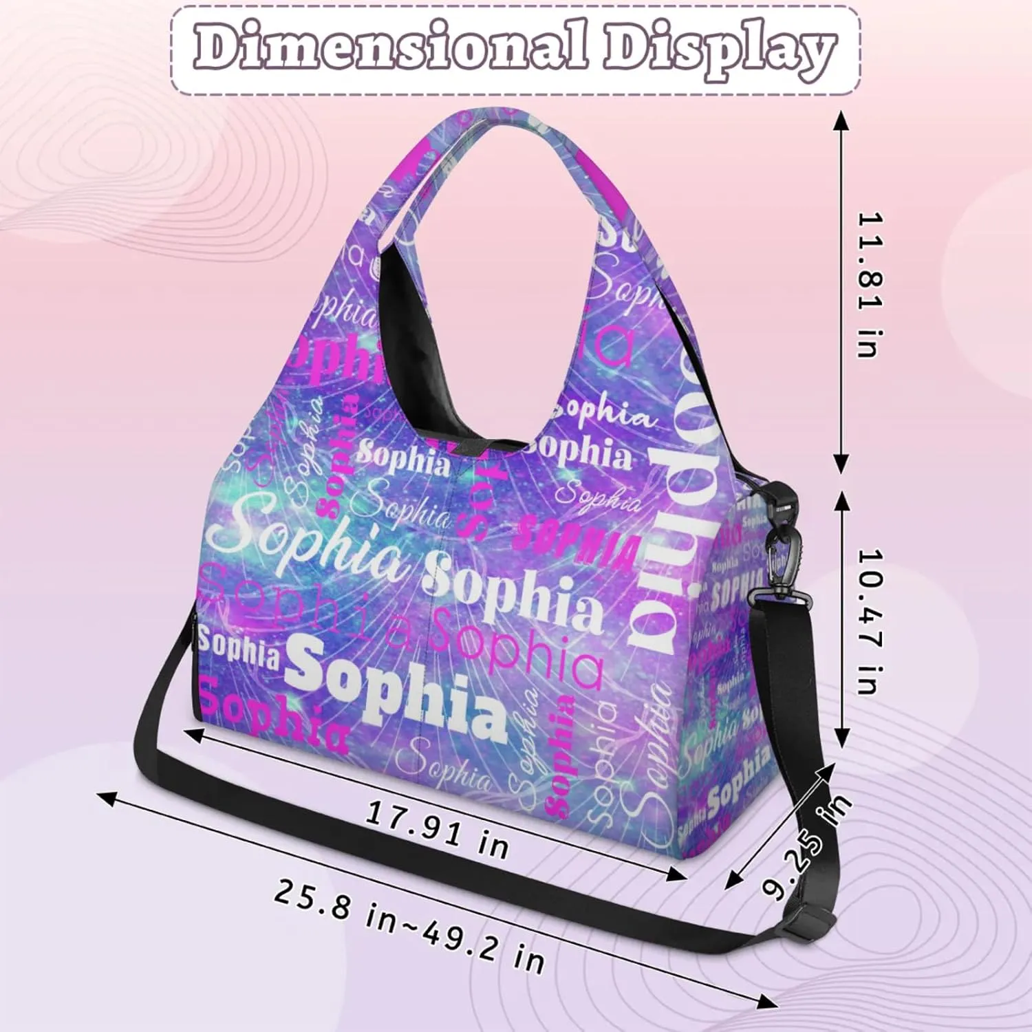 Custom Name Women Sports Gym Travel Bag with Shoes Compartment Personalized Yoga Mat Tote Bag for Pilates