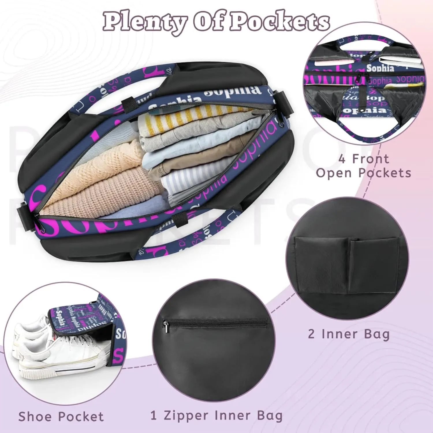 Custom Name Women Sports Gym Travel Bag with Shoes Compartment Personalized Yoga Mat Tote Bag for Pilates