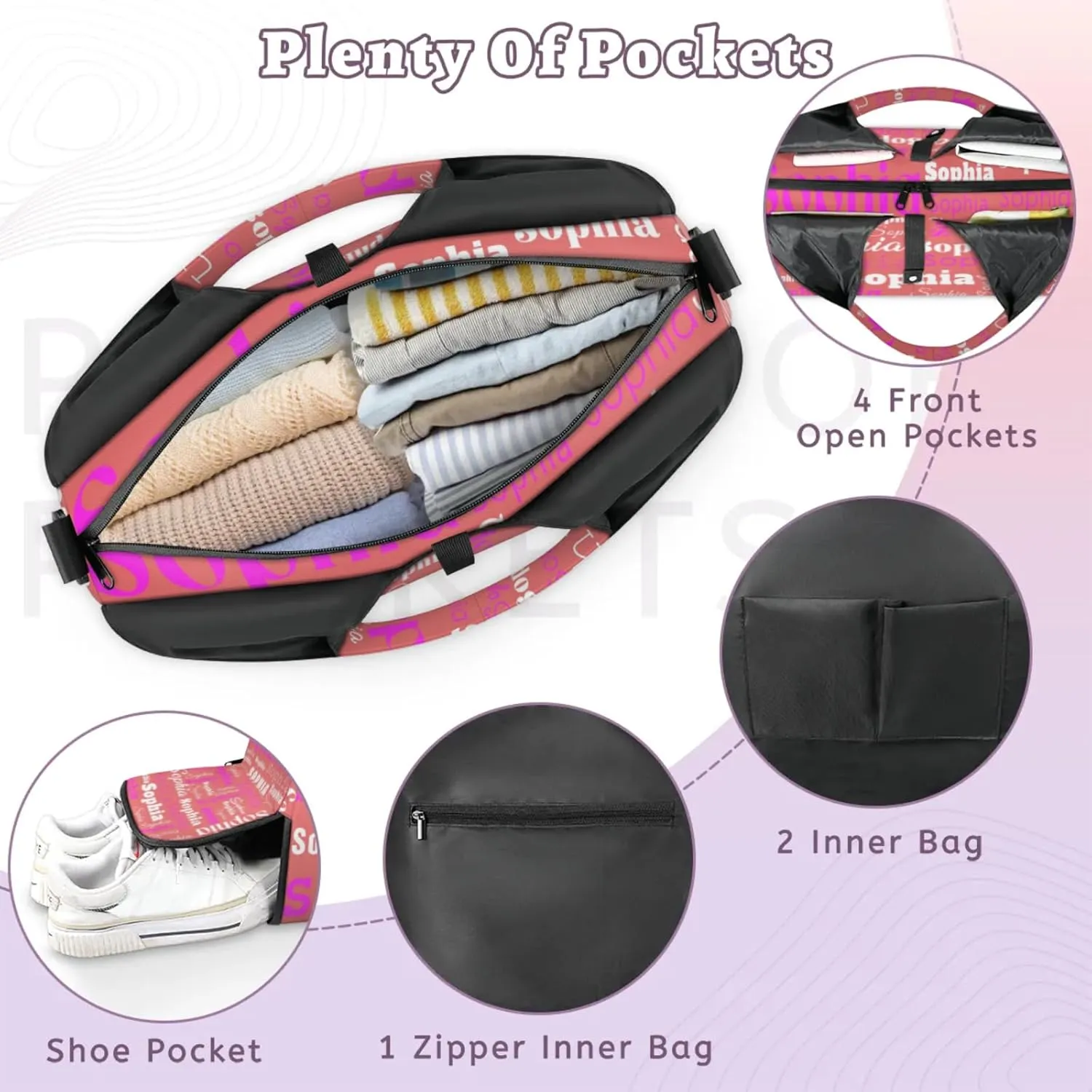 Custom Name Women Sports Gym Travel Bag with Shoes Compartment Personalized Yoga Mat Tote Bag for Pilates