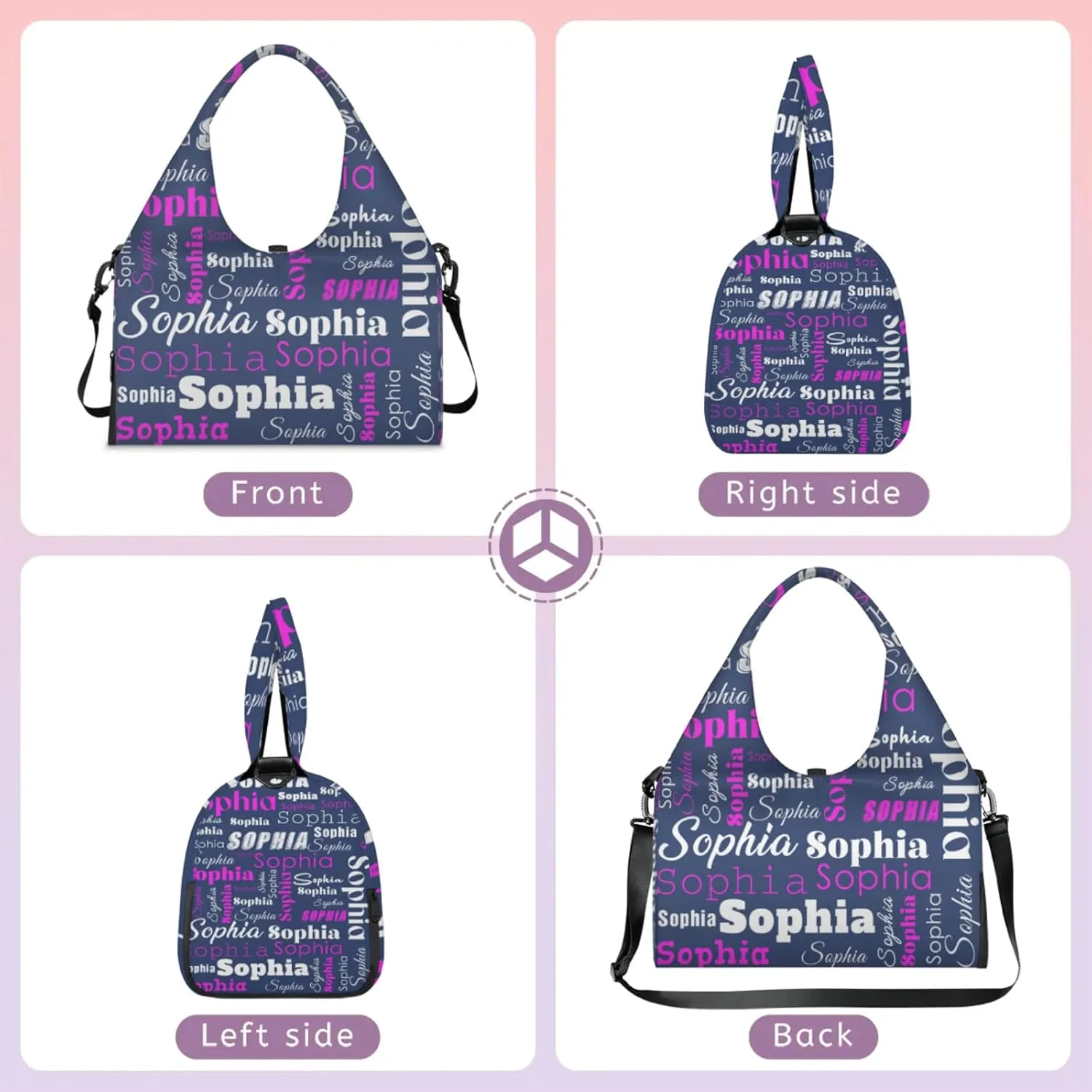 Custom Name Women Sports Gym Travel Bag with Shoes Compartment Personalized Yoga Mat Tote Bag for Pilates