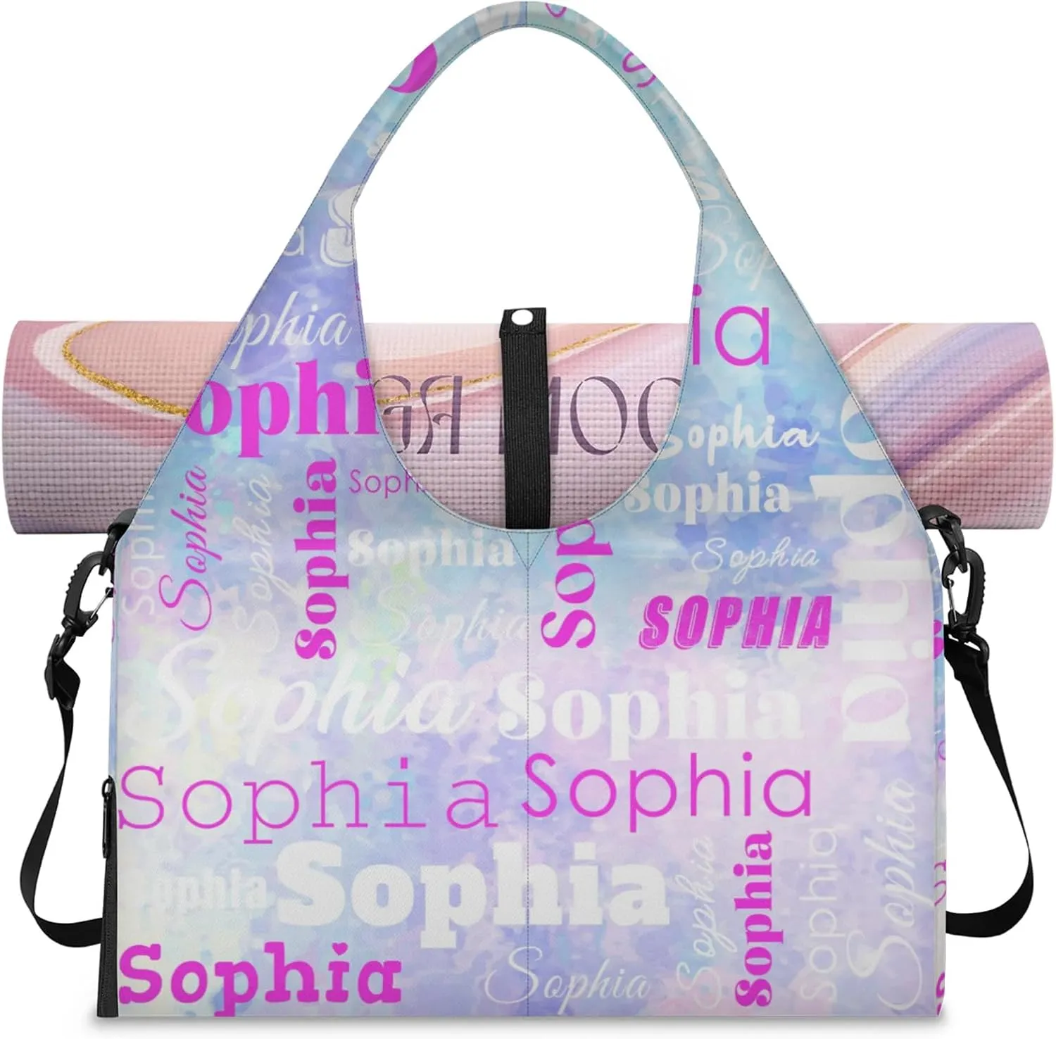 Custom Name Women Sports Gym Travel Bag with Shoes Compartment Personalized Yoga Mat Tote Bag for Pilates