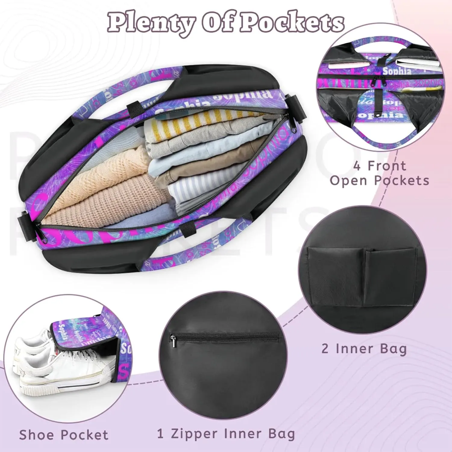 Custom Name Women Sports Gym Travel Bag with Shoes Compartment Personalized Yoga Mat Tote Bag for Pilates