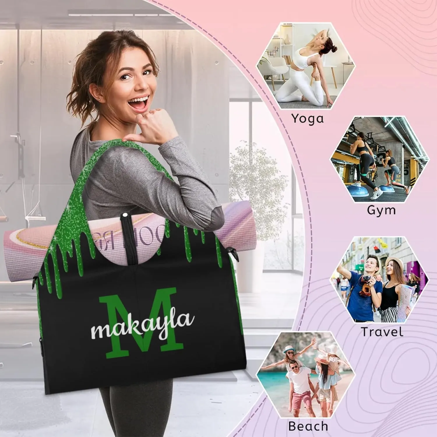 Custom Name Yoga Mat Bag for Women Personalized Sports Gym Duffle Shoulder Bags for Travel Pilates