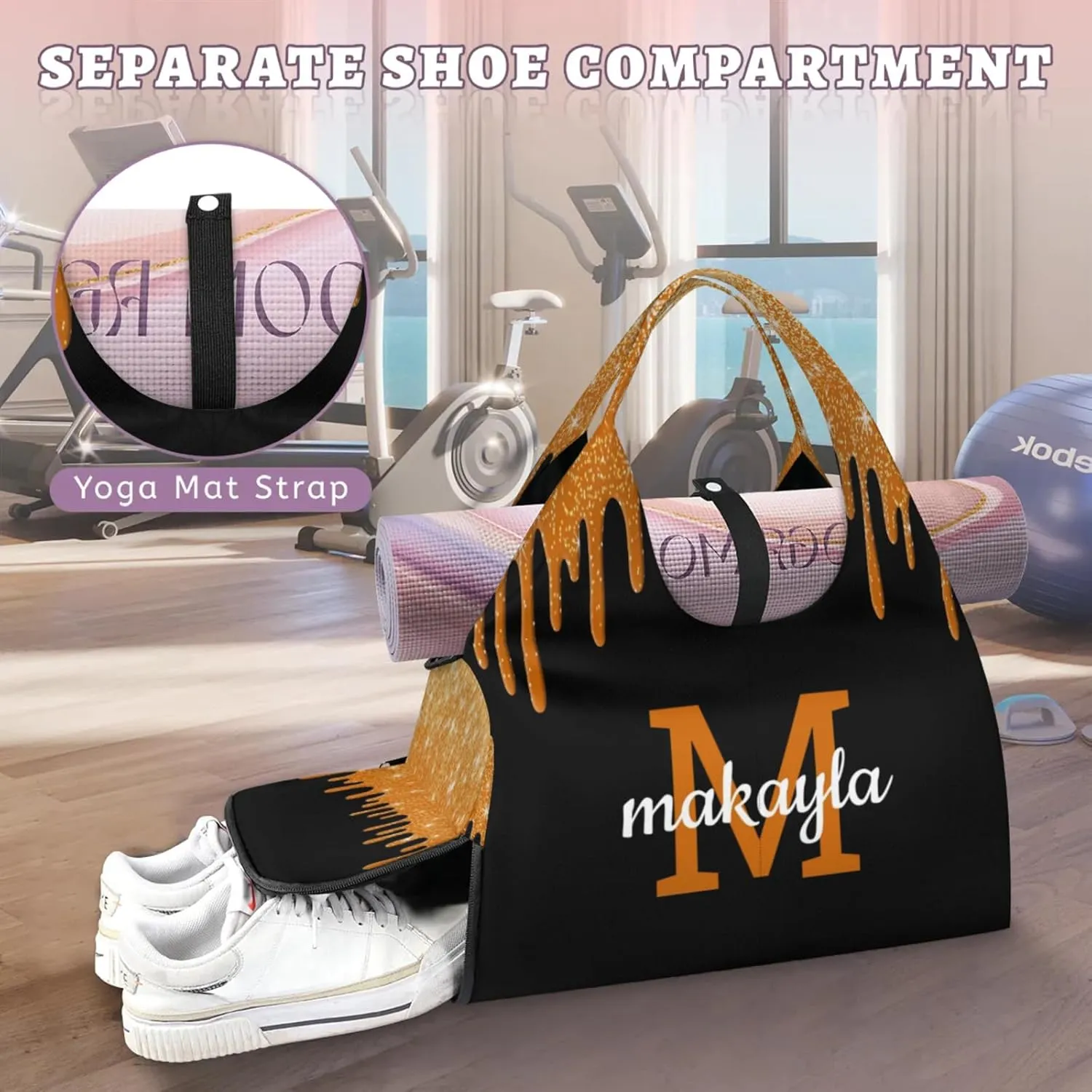 Custom Name Yoga Mat Bag for Women Personalized Sports Gym Duffle Shoulder Bags for Travel Pilates