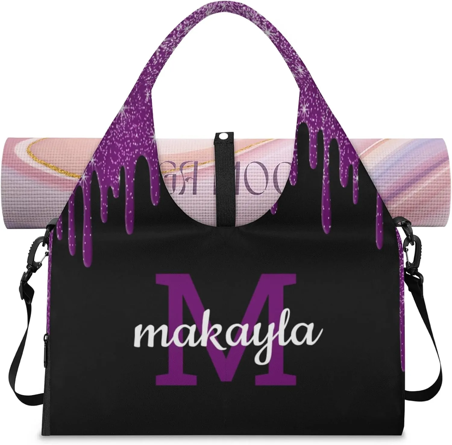 Custom Name Yoga Mat Bag for Women Personalized Sports Gym Duffle Shoulder Bags for Travel Pilates