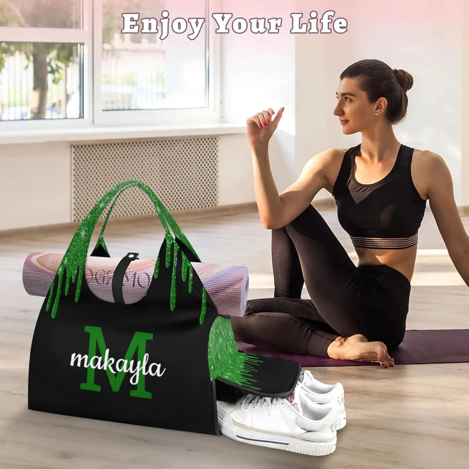 Custom Name Yoga Mat Bag for Women Personalized Sports Gym Duffle Shoulder Bags for Travel Pilates