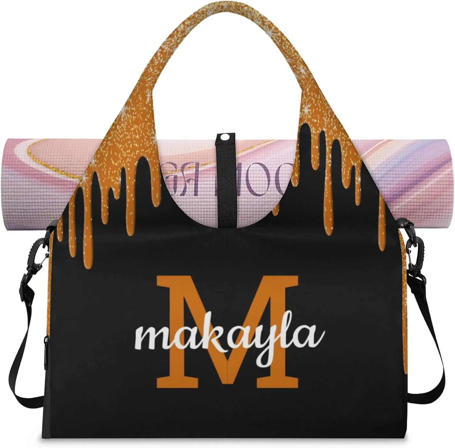 Custom Name Yoga Mat Bag for Women Personalized Sports Gym Duffle Shoulder Bags for Travel Pilates