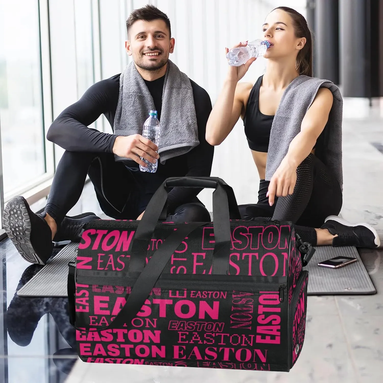 Custom Sport Gym Duffel Bag with Shoe Compartment Personalized Name Travel Overnight Bag Waterproof Customized Dance Bag Carry-On Tote, Black