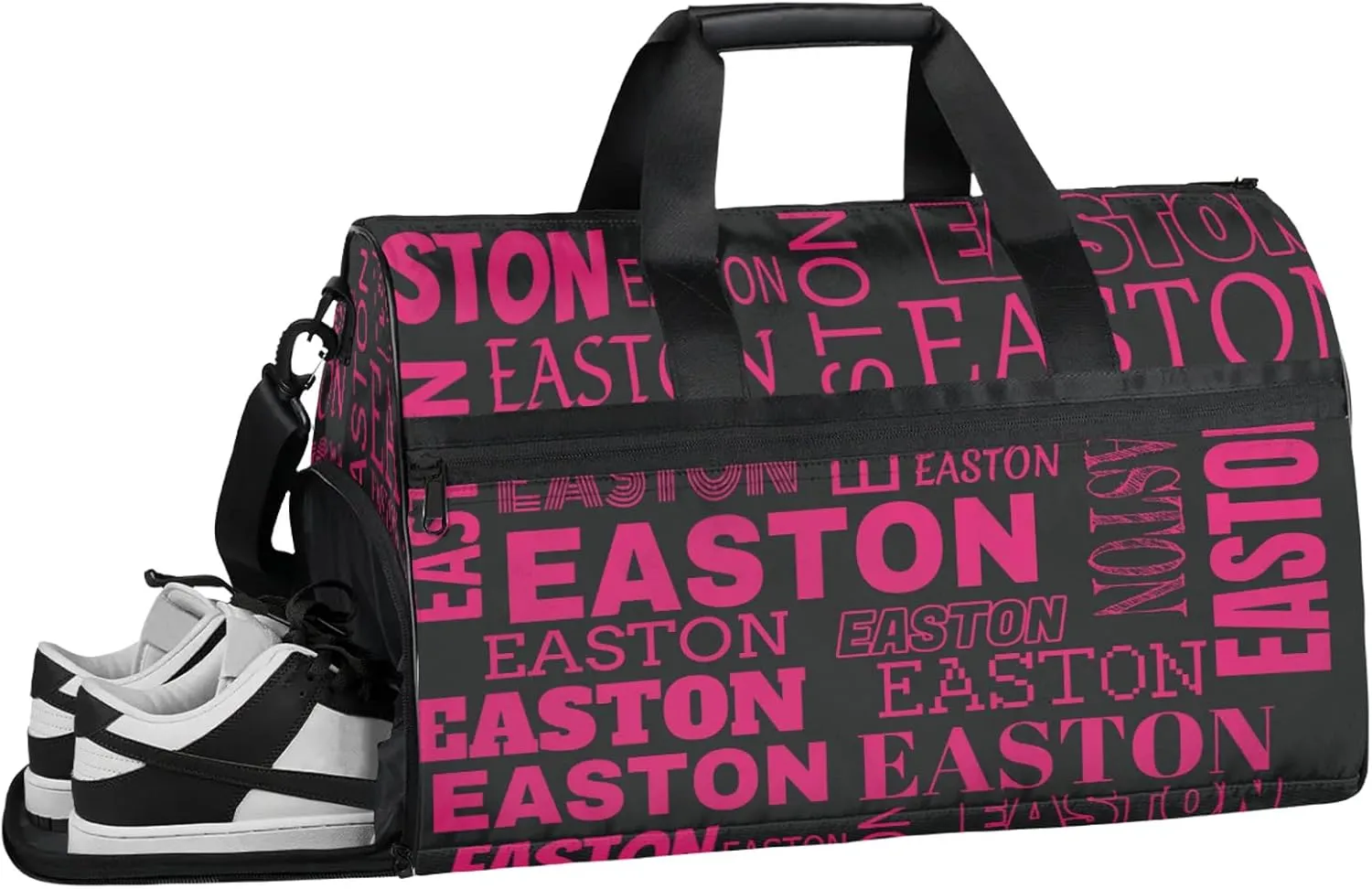 Custom Sport Gym Duffel Bag with Shoe Compartment Personalized Name Travel Overnight Bag Waterproof Customized Dance Bag Carry-On Tote, Black