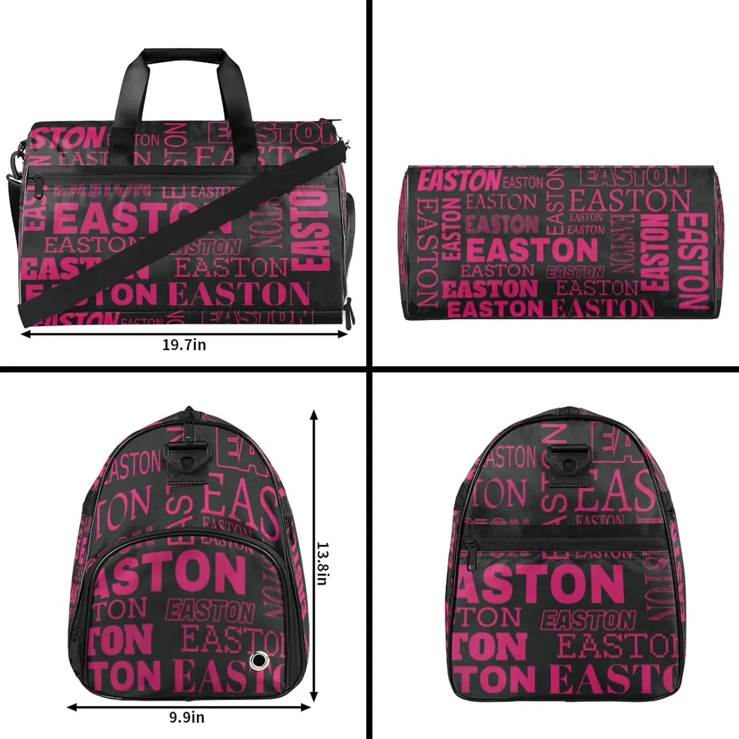 Custom Sport Gym Duffel Bag with Shoe Compartment Personalized Name Travel Overnight Bag Waterproof Customized Dance Bag Carry-On Tote, Black