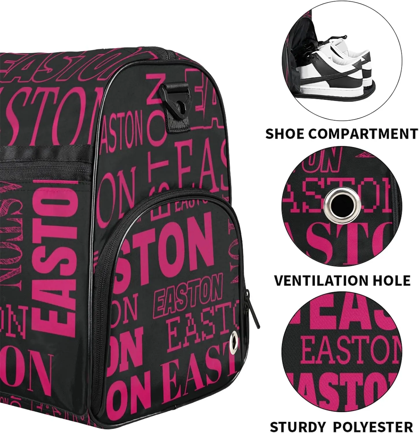 Custom Sport Gym Duffel Bag with Shoe Compartment Personalized Name Travel Overnight Bag Waterproof Customized Dance Bag Carry-On Tote, Black