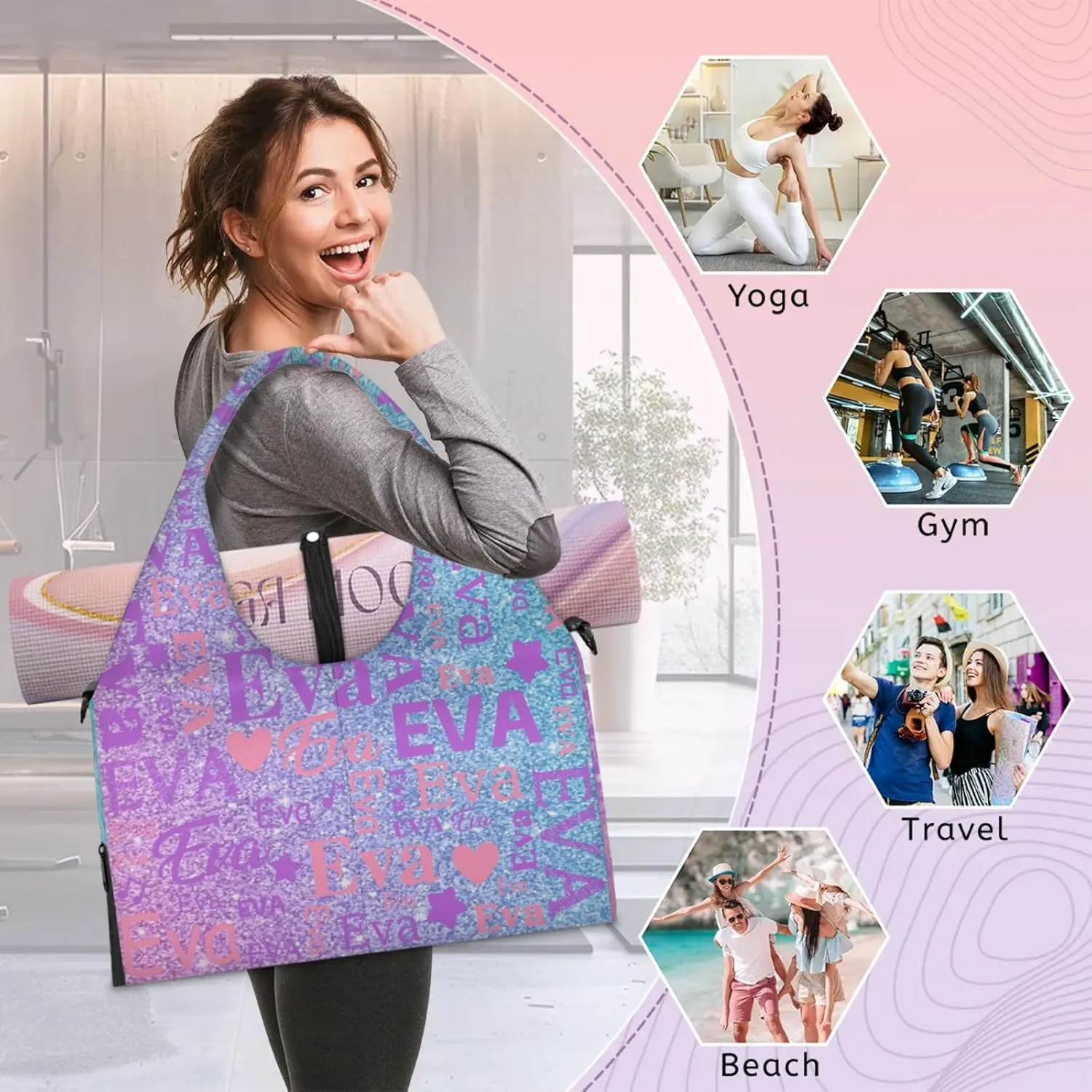 Custom Women Dance Ballet Duffle Bag Personalized Name Yoga Mat Sport Gym Bags