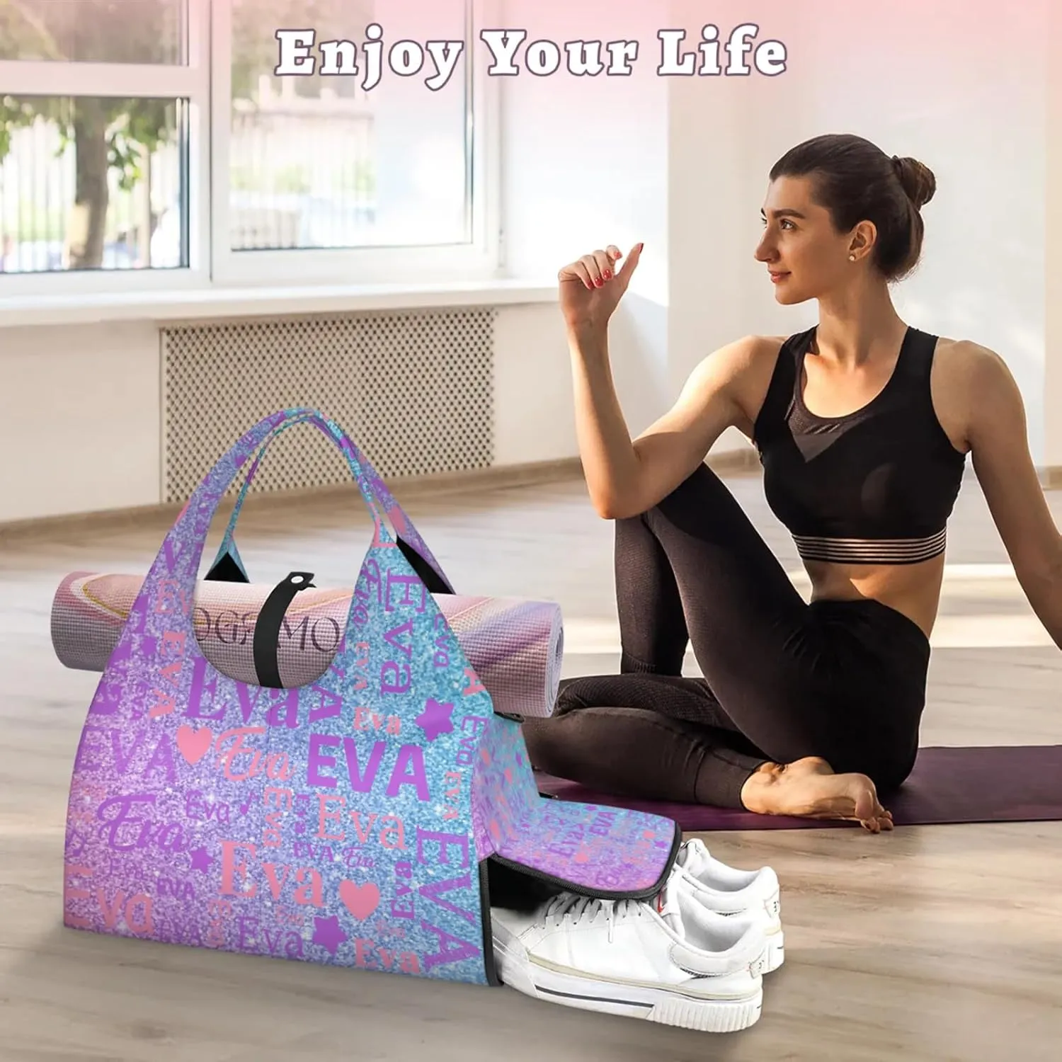 Custom Women Dance Ballet Duffle Bag Personalized Name Yoga Mat Sport Gym Bags