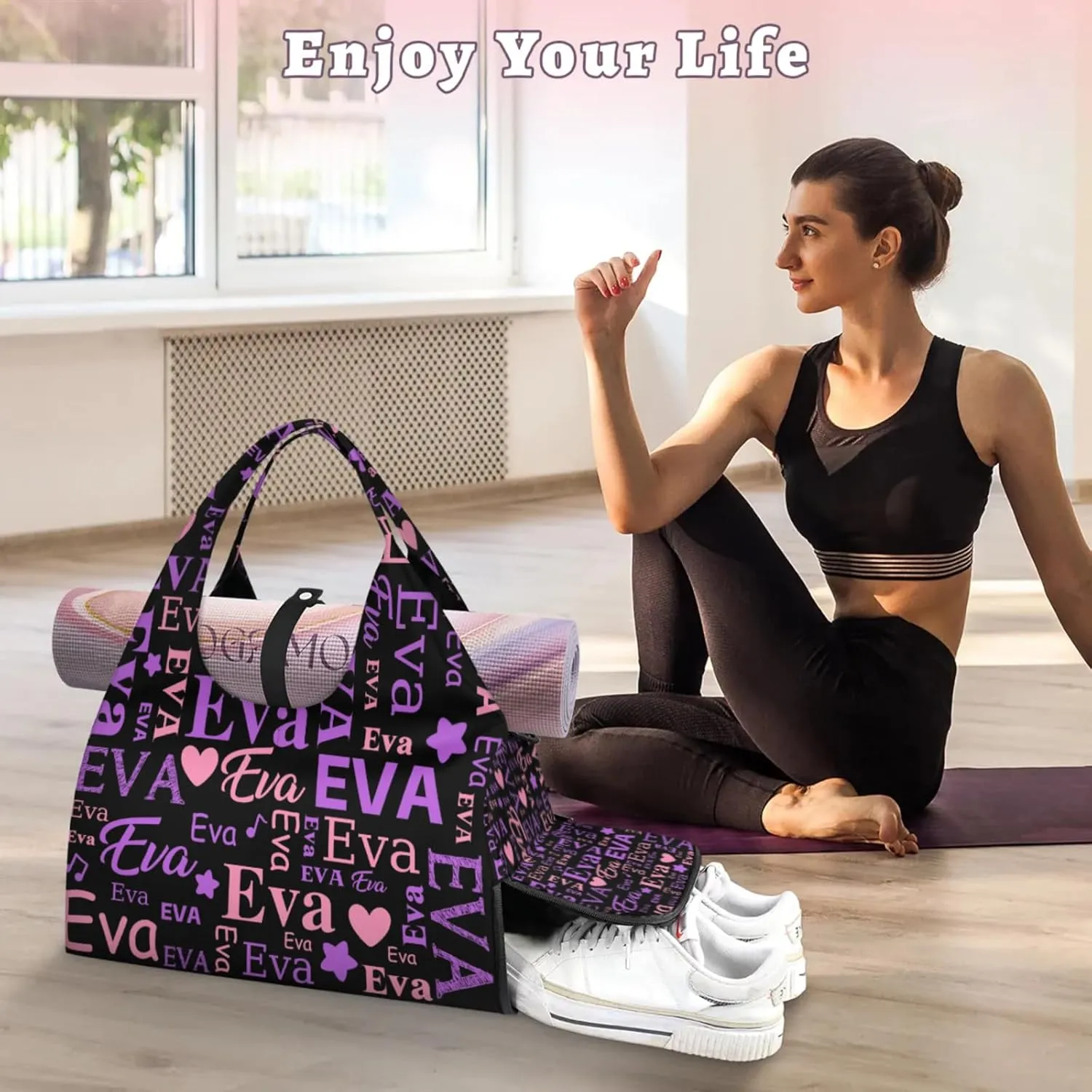 Custom Women Dance Ballet Duffle Bag Personalized Name Yoga Mat Sport Gym Bags